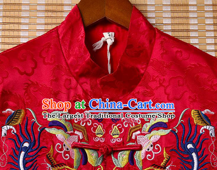 Chinese National Cheongsam Upper Outer Garment Tang Suit Embroidered Red Brocade Vest