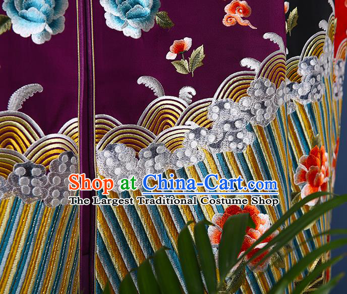 Chinese Embroidered Phoenix Peony Purple Brocade Long Vest National Tang Suit Cheongsam Upper Outer Garment