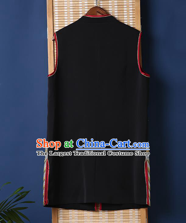 Chinese Tang Suit Black Brocade Waistcoat National Upper Outer Garment Embroidered Vest