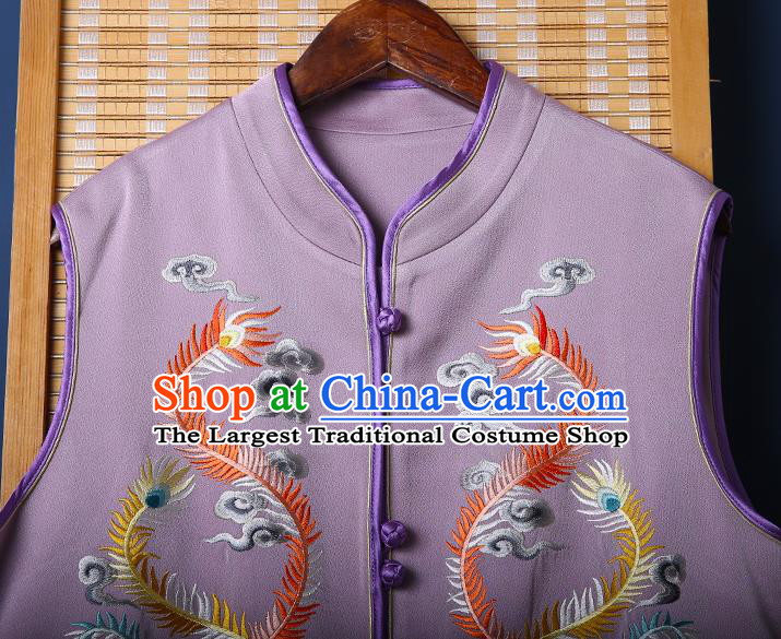 Chinese Embroidered Vest Tang Suit Violet Brocade Waistcoat National Upper Outer Garment