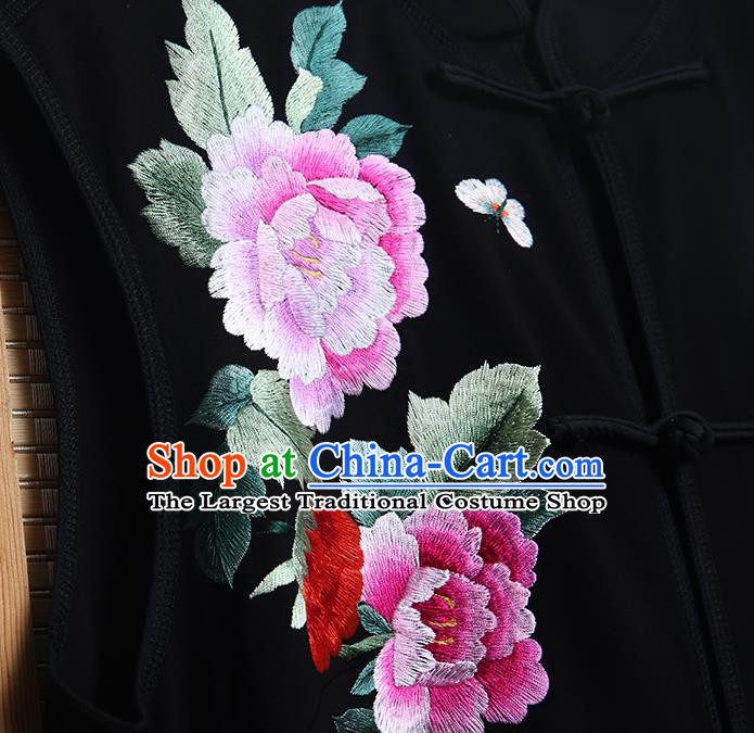 China Classical Cheongsam Traditional Women Dress Clothing Embroidered Black Vest Qipao