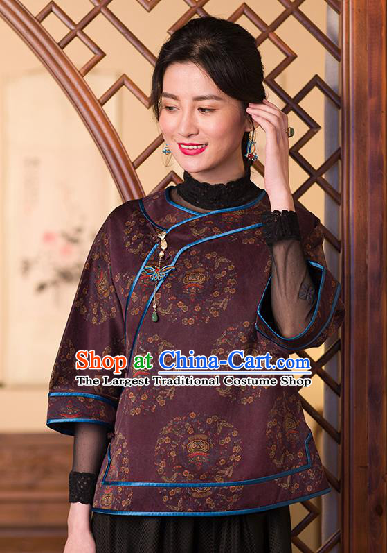 Chinese Tang Suit Upper Outer Garment Traditional Purple Silk Shirt Classical Blouse Costume