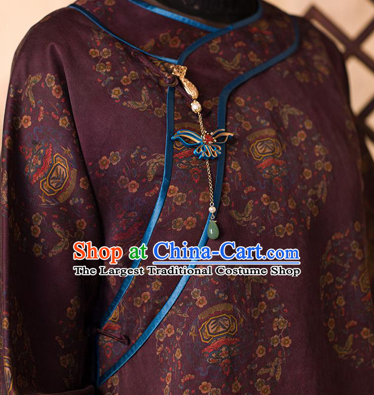 Chinese Tang Suit Upper Outer Garment Traditional Purple Silk Shirt Classical Blouse Costume