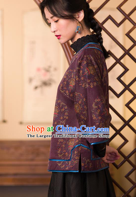 Chinese Tang Suit Upper Outer Garment Traditional Purple Silk Shirt Classical Blouse Costume