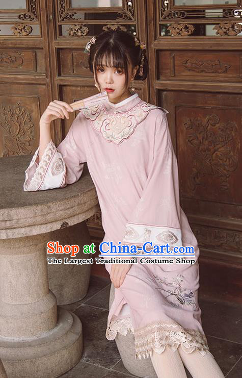 China Embroidered Pink Qipao Women Classical Dress Traditional Tang Suit Clothing National Wide Sleeve Cheongsam