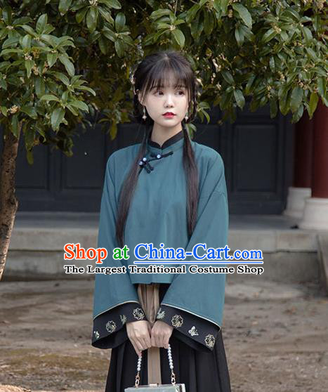 China Tang Suit Green Flax Blouse Women Classical Shirt Traditional National Cheongsam Upper Outer Garment