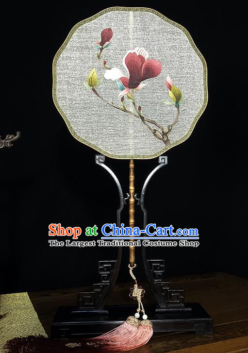 China Traditional Printing Mangnolia Silk Fan Handmade Palace Fan Bamboo Fans