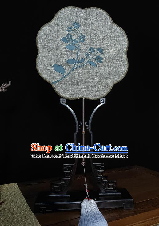 China Handmade Cheongsam Grey Silk Fan Bamboo Palace Fan Traditional Printing Fans