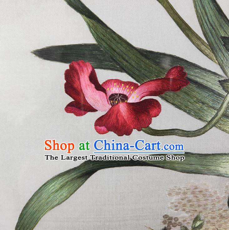 Chinese Traditional Birds and Flowers Painting Screen Handmade Embroidered Craft Suzhou Embroidery Decoration