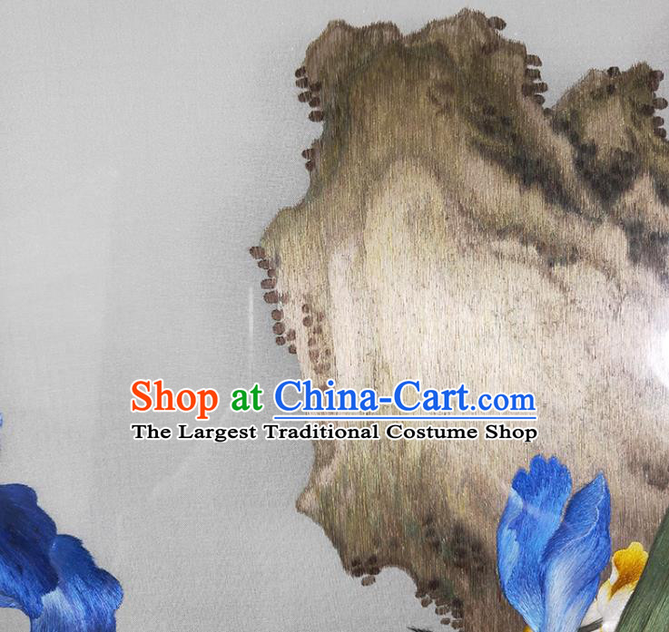 Chinese Traditional Orchids Painting Rotating Screen Handmade Embroidered Craft Suzhou Embroidery Desk Decoration