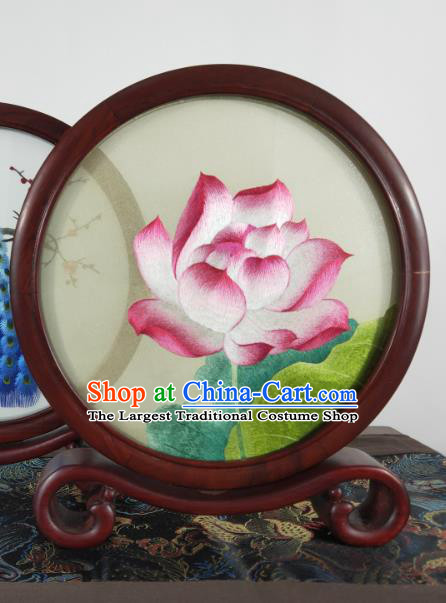 China Embroidered Lotus Desk Decoration Handmade Table Screen Suzhou Embroidery Craft