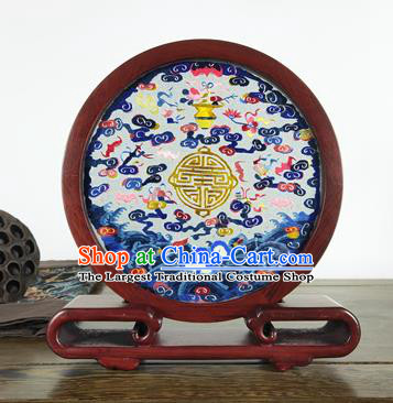 China Traditional Rosewood Home Decoration Handmade Embroidered Clouds Table Screen Craft