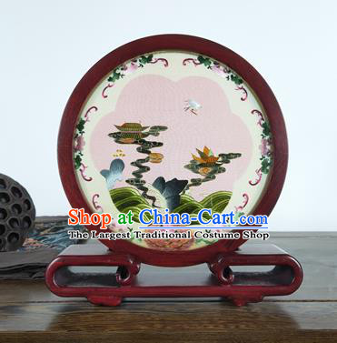 Handmade Embroidered Heavenly Palace Table Screen China Traditional Rosewood Home Decoration