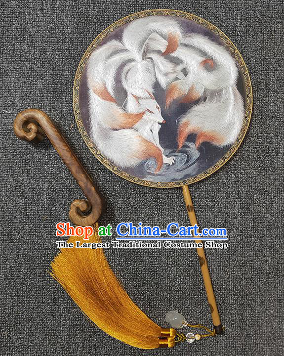 China Traditional Hanfu Palace Fan Suzhou Embroidery Silk Fan Handmade Embroidered Round Fan