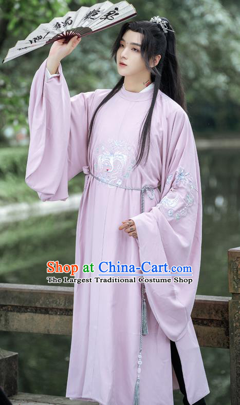 Ancient China Costumes Traditional Ming Dynasty Royal Prince Pink Round Collar Robe for Men