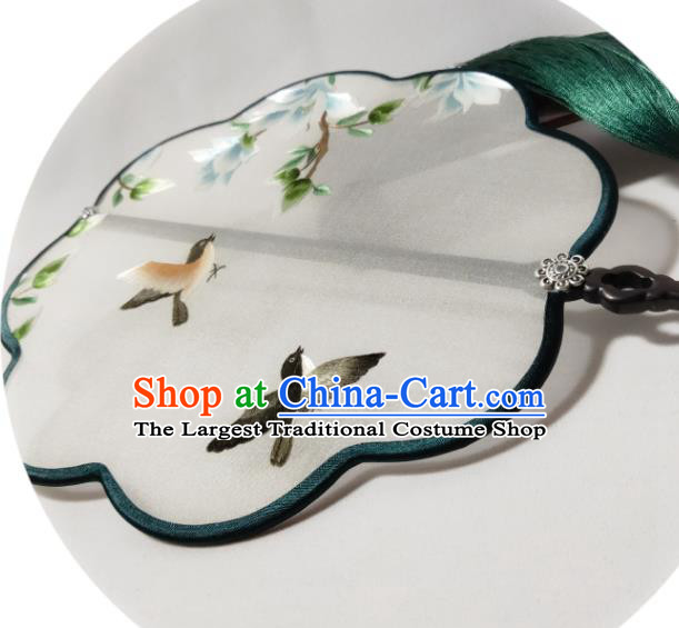 Traditional China Suzhou Embroidery Mangnolia Birds Silk Fan Handmade Hanfu Fan Embroidered Palace Fan