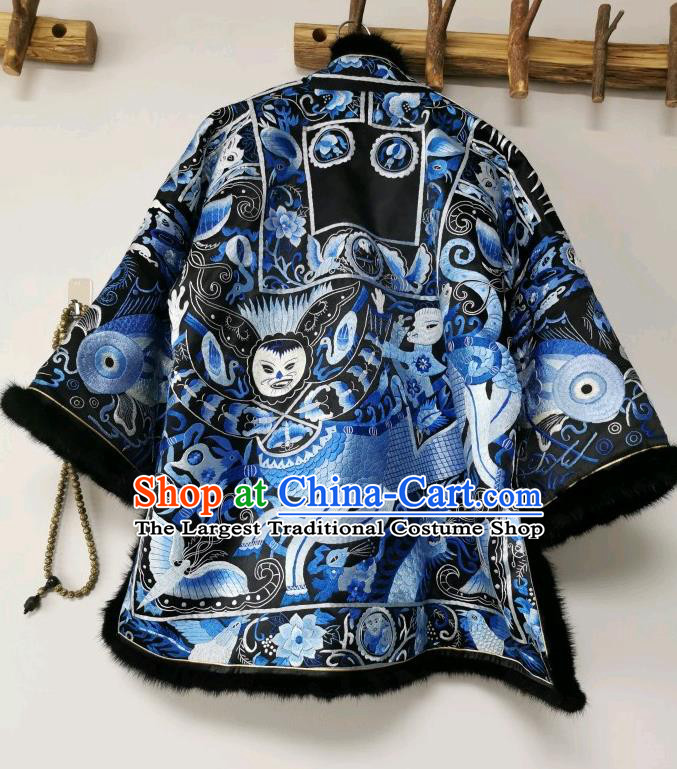 China Tang Suit Cotton Padded Jacket National Winter Coat Traditional Embroidered Costume