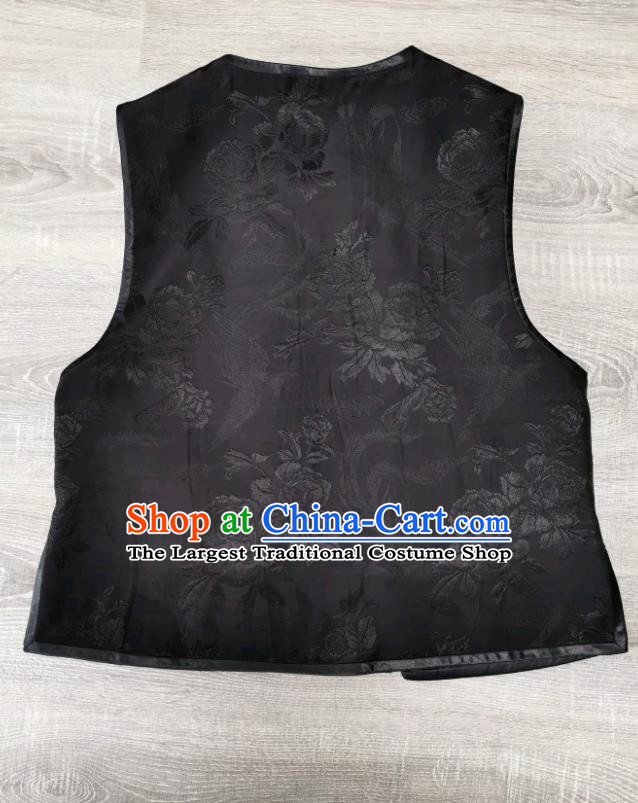 Top Grade Embroidered Waistcoat China Black Silk Vest Traditional Tang Suit Upper Outer Garment