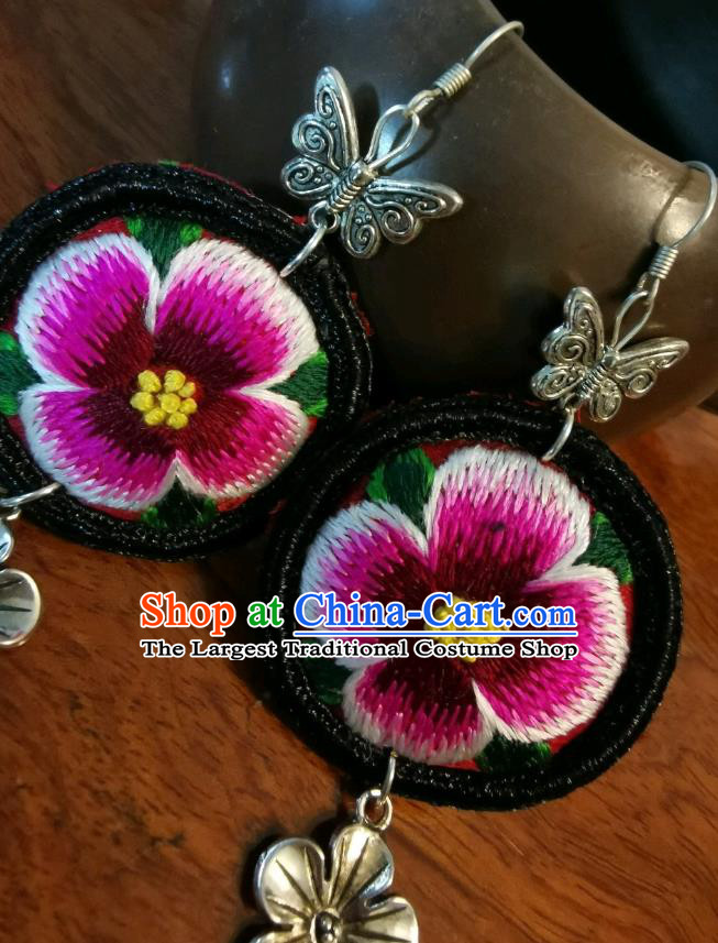 Traditional China Silver Plum Blossom Jewelry Handmade Ear Accessories Ethnic Embroidered Flower Earrings for Women