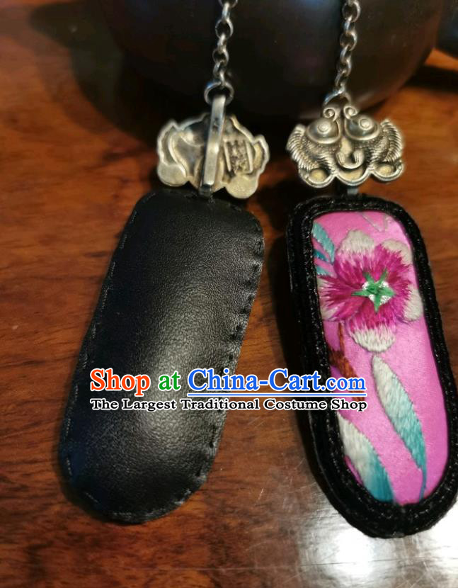 Handmade China Ethnic Pink Earrings Traditional Embroidered Plum Blossom Ear Accessories Silver Fishes Jewelry for Women