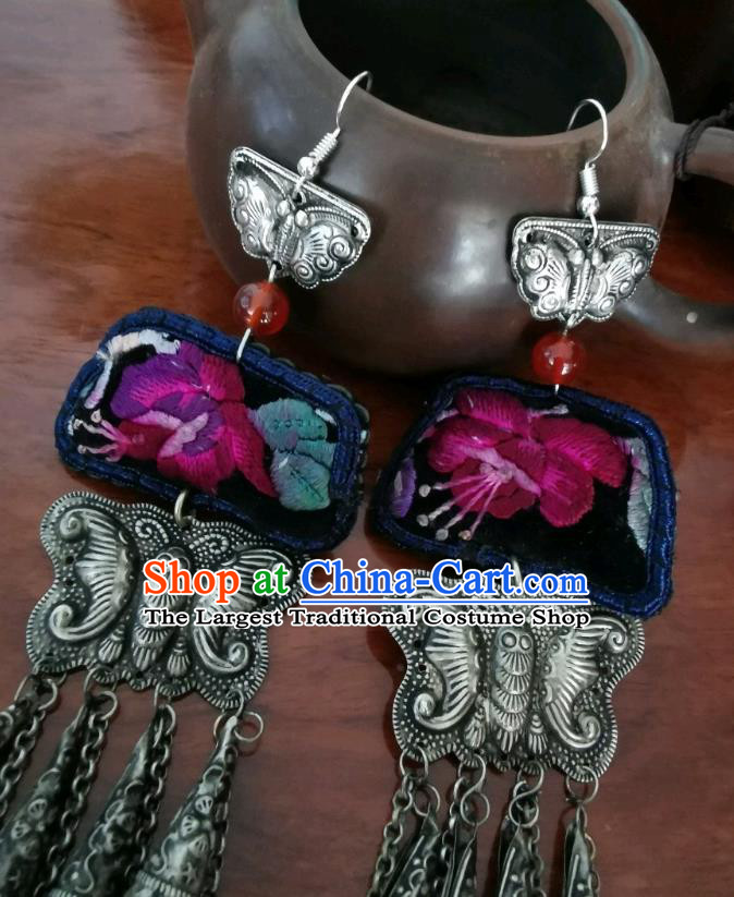 Handmade China Ethnic Embroidered Earrings Traditional Accessories Silver Butterfly Eardrop for Women