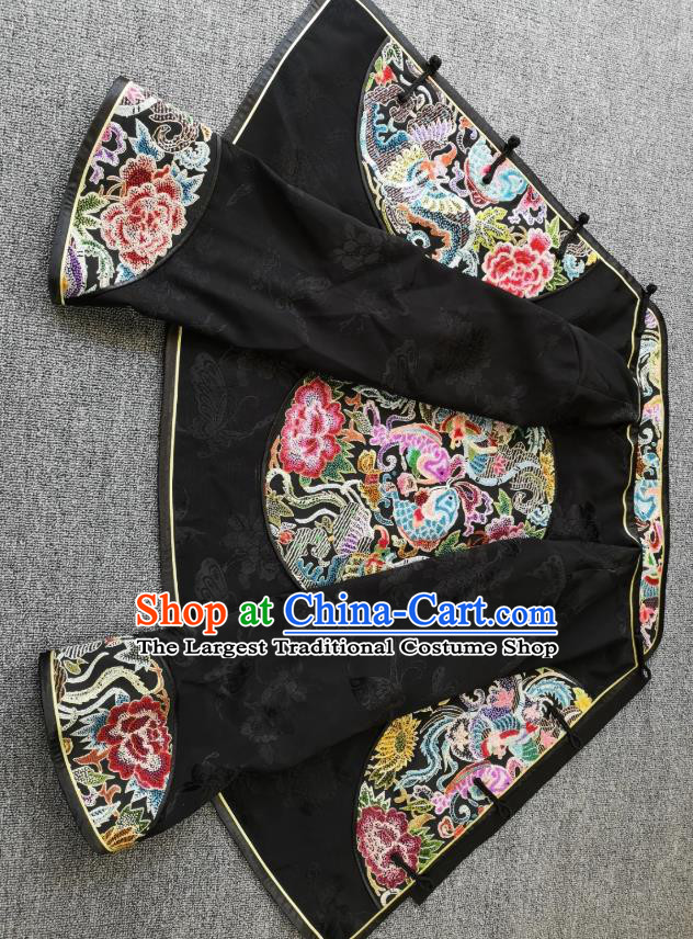 China Tang Suit Black Silk Jacket National Short Coat Traditional Embroidered Costume