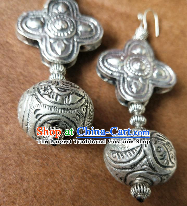 China Traditional Miao Ethnic Silver Ear Accessories Handmade Women Jewelry National Earrings
