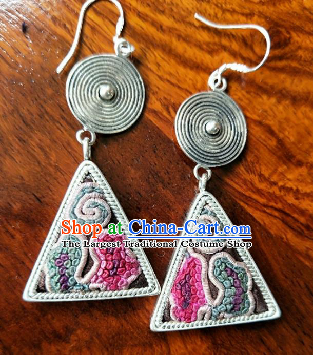 Handmade China Women Embroidered Ear Accessories National Silver Earrings Traditional Ethnic Jewelry