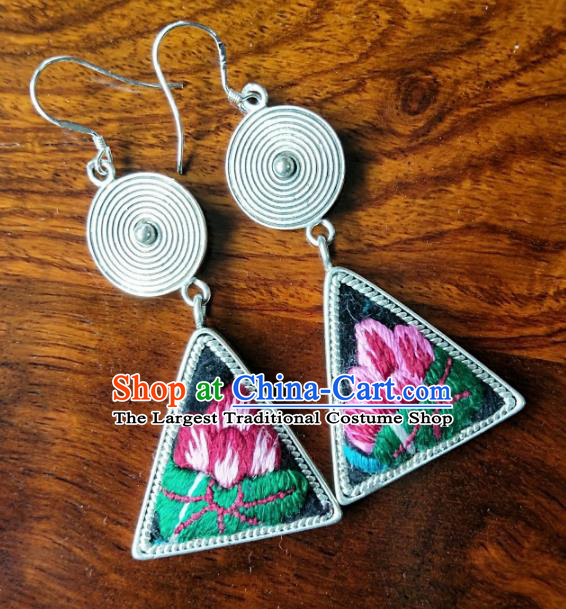 Handmade China Embroidered Lotus Ear Accessories National Silver Earrings Traditional Ethnic Women Jewelry