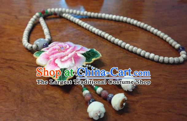 China Traditional Handmade Ethnic Women Jewelry Accessories National Tassel Necklet Miao Nationality Embroidered Peony Necklace