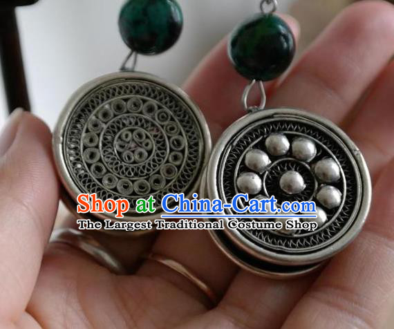 Traditional China Ethnic Folk Dance Accessories Miao Nationality Handmade Silver Earrings