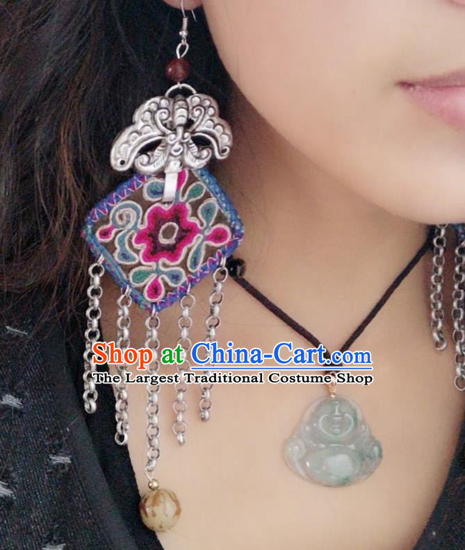 China National Embroidered Earrings Jewelry Accessories Handmade Miao Ethnic Silver Eardrop