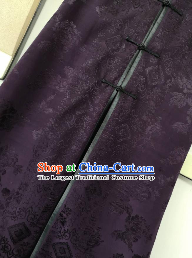 China National Deep Purple Satin Long Vest Women Classical Peony Pattern Waistcoat Dress Traditional Tang Suit Clothing