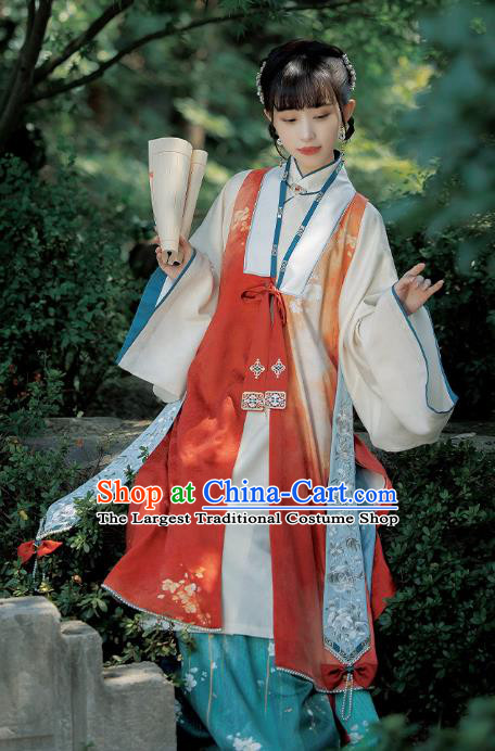 Ancient China Noble Beauty Costumes Traditional Ming Dynasty Royal Princess Hanfu Dress Full Set