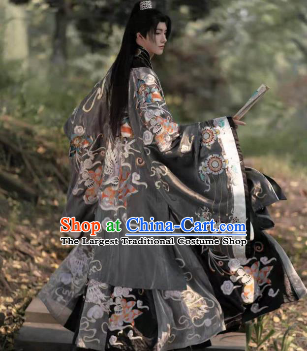 China Ancient Prince Embroidered Costume Traditional Jin Dynasty Scholar Hanfu Clothing for Men