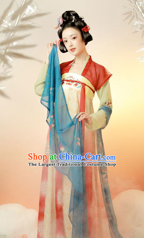 Chinese Tang Dynasty Historical Costumes Traditional Hanfu Apparels Ancient Princess Embroidered Top Blouse and Dress for Women