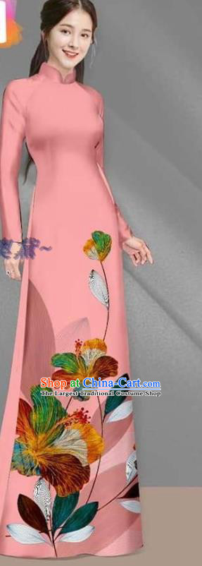 Asian Vietnam Women Ao Dai Costume Vietnamese Traditional Bride Pink Cheongsam Purple Long Dress with Pants Custom Uniforms
