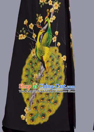 Asian Vietnam Classical Peacock Pattern Costume Traditional Vietnamese Clothing Bride Cheongsam with Pants Uniforms Custom Black Ao Dai Dress