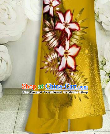Vietnam Traditional Fashion Vietnamese Civilian Women Yellow Ao Dai Clothing Classical Qipao Dress with Pants Oriental Cheongsam