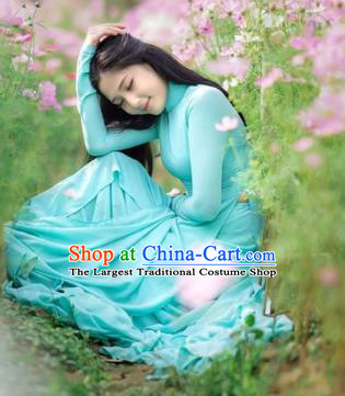 Asian Chinese Light Blue Qipao Vietnamese Women Costumes Custom Vietnam Classical Cheongsam with Pants Traditional Ao Dai Dress Clothing