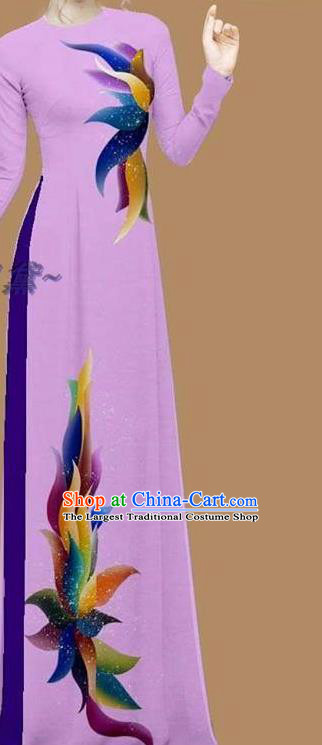 Traditional Dress Asian Bride Fashion Vietnamese Ao Dai Clothing Custom Women Qipao with Pants Vietnam Violet Cheongsam