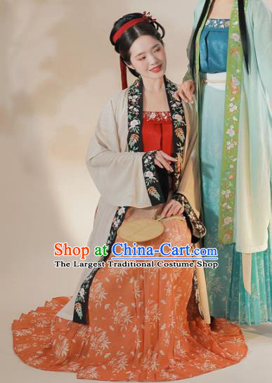 Ancient Chinese Costume Traditional Song Dynasty Embroidered BeiZi Red Top and Skirt Hanfu Dress for Noble Lady