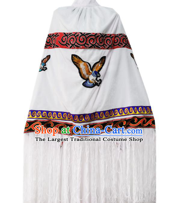 Chinese Quality Ethnic Costumes Torch Festival Men Cloak Yi Nationality Embroidered Eagle White Cape
