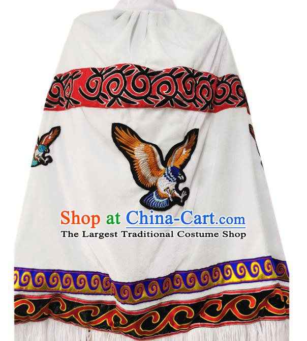 Chinese Quality Ethnic Costumes Torch Festival Men Cloak Yi Nationality Embroidered Eagle White Cape