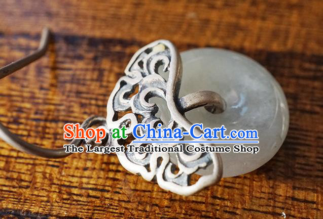 Top Grade Chinese Classical Jade Earrings Traditional Handmade Silver Ear Jewelry Cheongsam Accessories