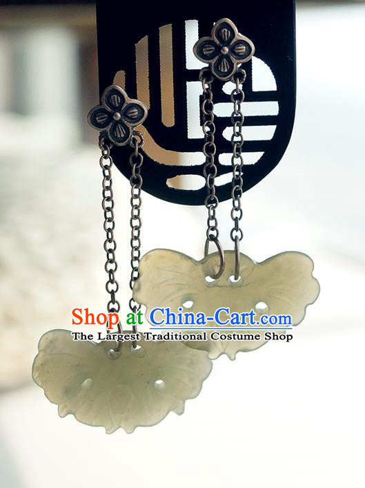 Top Grade Chinese Classical Jade Butterfly Earrings Traditional Handmade Ear Jewelry Cheongsam Silver Accessories