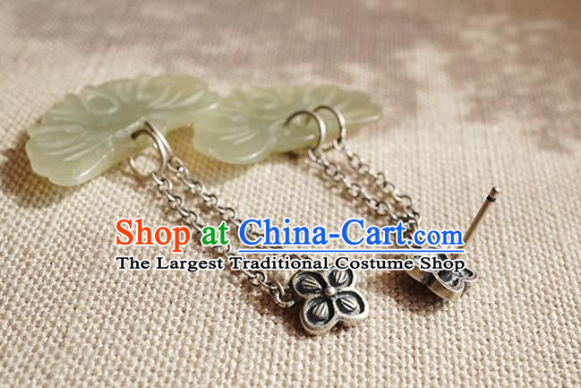 Top Grade Chinese Classical Jade Butterfly Earrings Traditional Handmade Ear Jewelry Cheongsam Silver Accessories