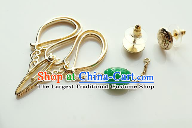 Top Grade Chinese Traditional Cheongsam Accessories Handmade Golden Scissors Ear Jewelry Classical Jade Earrings