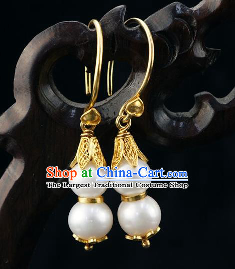 Top Grade Chinese Classical Court Pearls Earrings Traditional Handmade Ear Jewelry Qing Dynasty Palace Lady Accessories