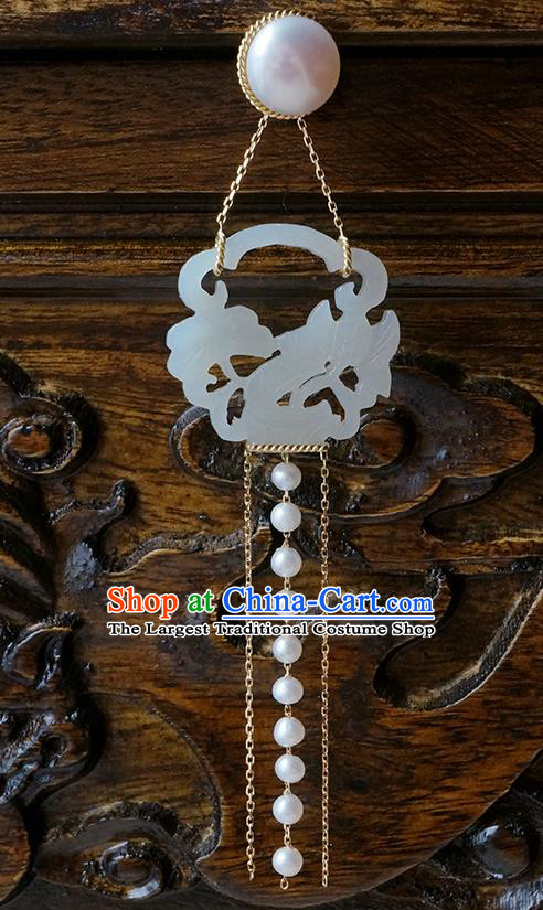 Top Grade Chinese Handmade Pearls Tassel Ear Jewelry Classical Jade Earrings Traditional Accessories